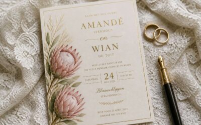 Wedding invitation in Afrikaans: elegant wording for your big day.