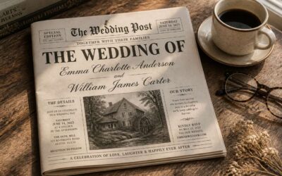 Wedding invitation like newspaper, a vintage style announcement.