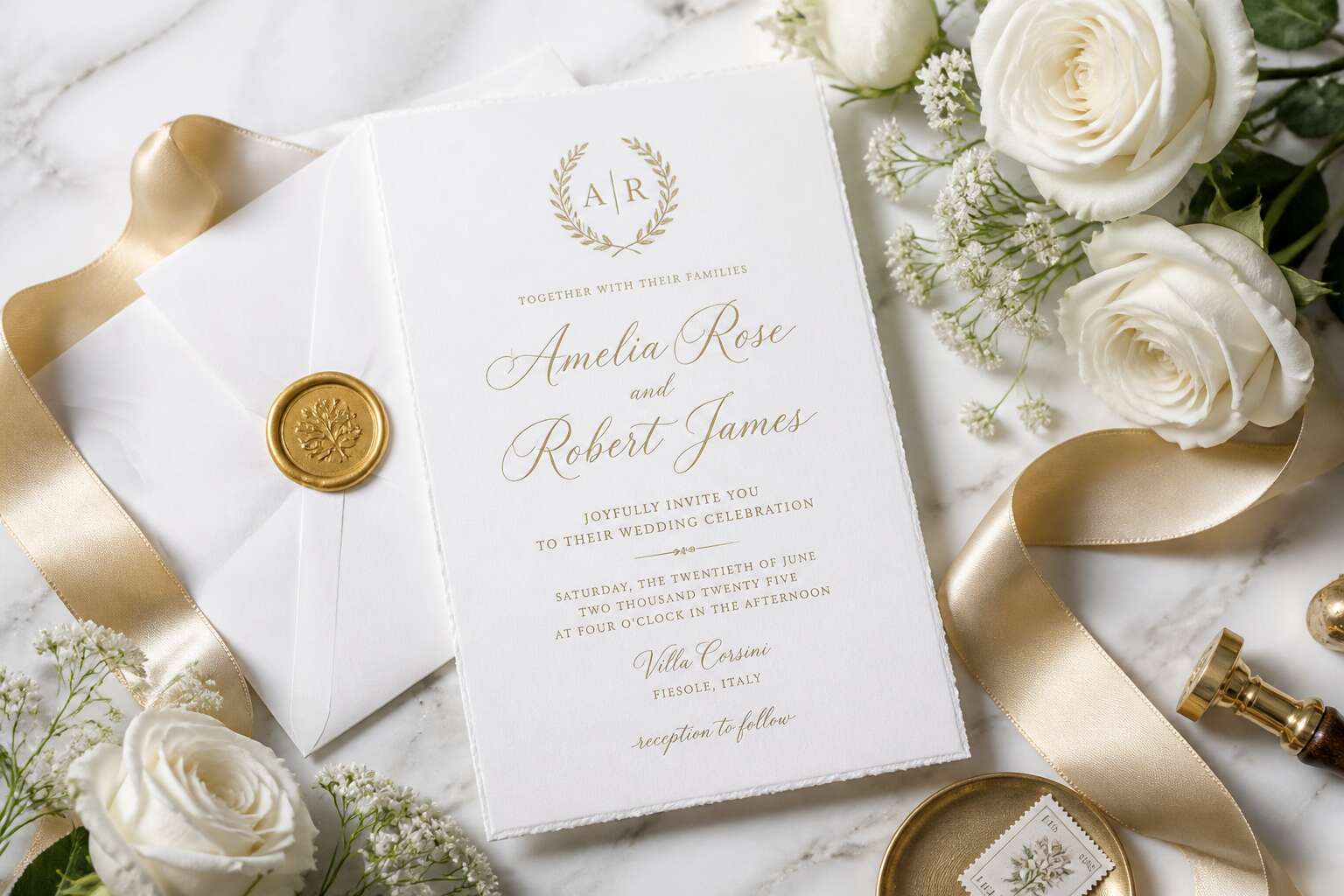 wedding invitation card gold and white